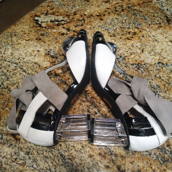 Rare Jeffrey Campbell Chaos Black White Leather Platform Heels Women's 8M - Picture 6 of 11